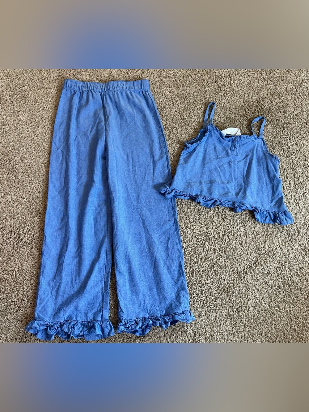 Kids Blue Ruffle Two-Piece Set.